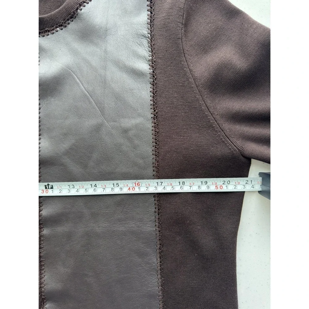 VTG‎ Y2K Leather Silk Cardigan Jacket L Chocolate Brown 90s Luxe Y2K Elyse Hart